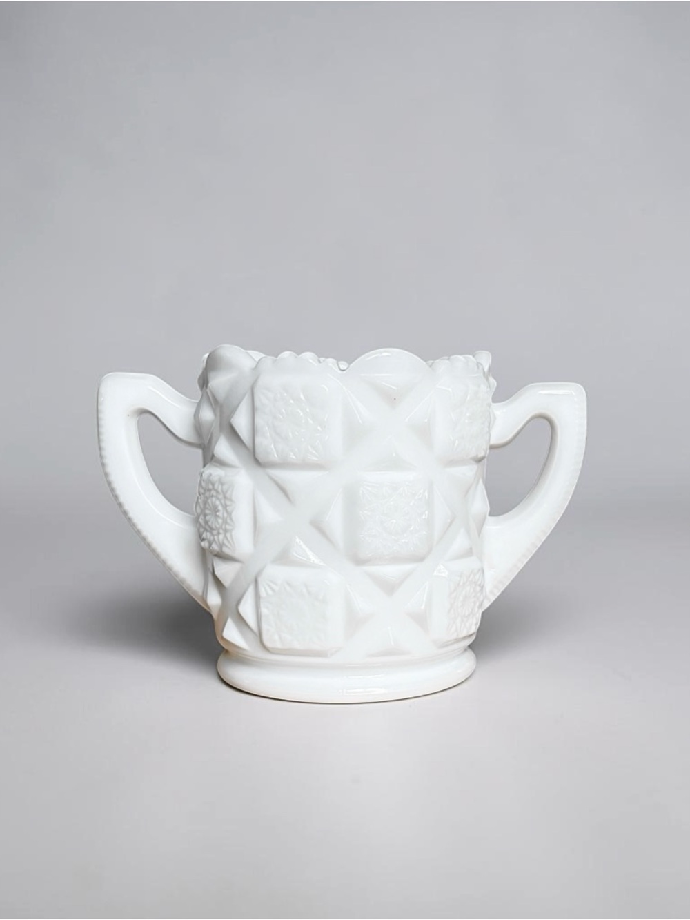 Vintage Westmoreland White Milk Glass Open Sugar Bowl “Old Quilt” Pattern